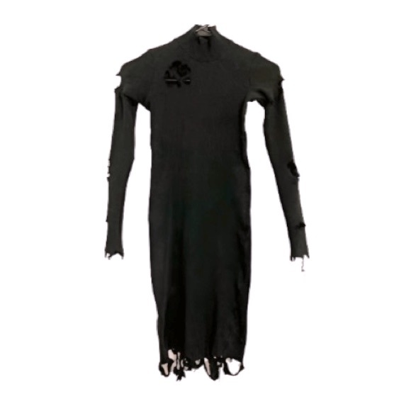 Distressed Long Sleeve Turtleneck Black Dress - Size XS - Picture 2 of 6